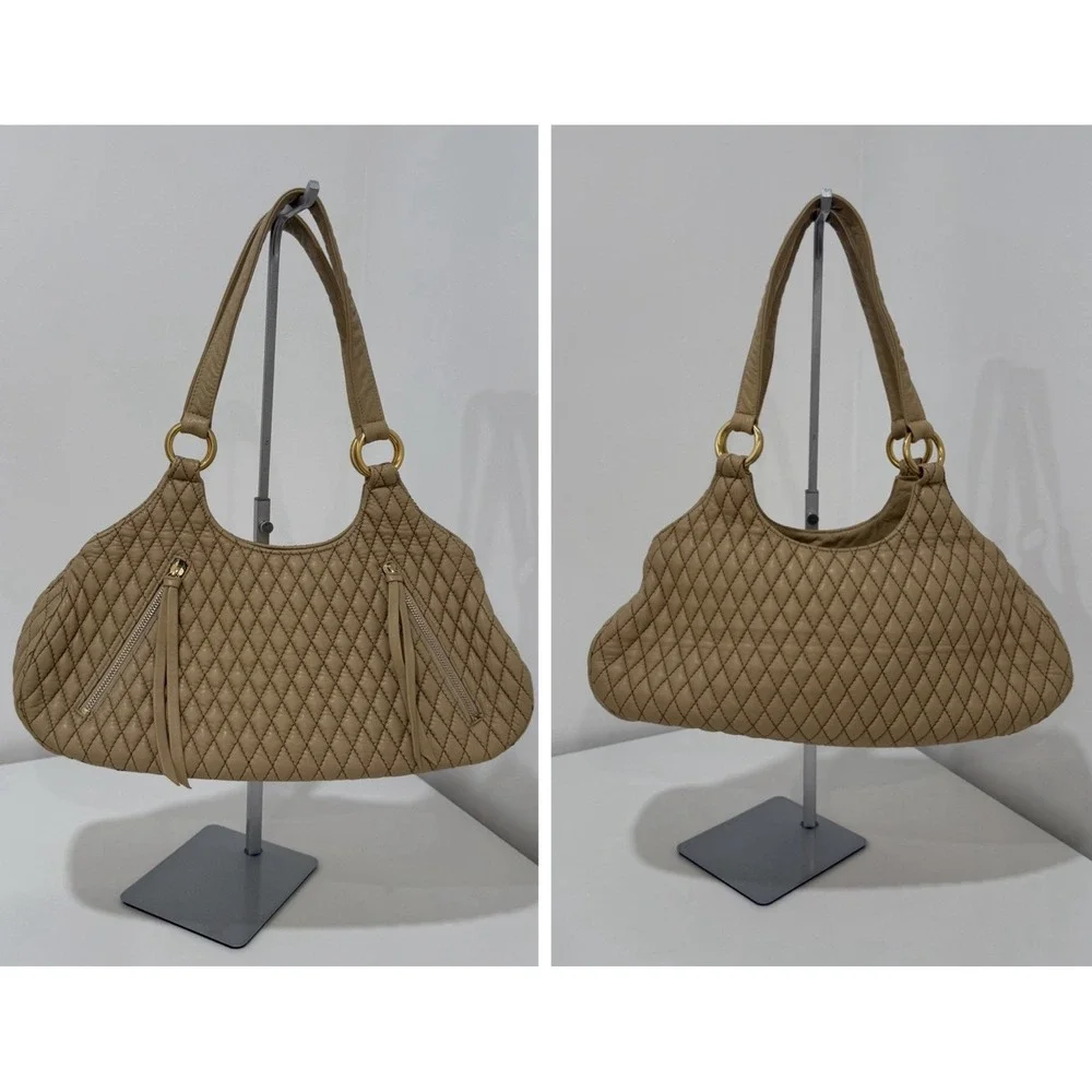 Eric Javits of New York Quilted Beige Leather Shoulder Bag